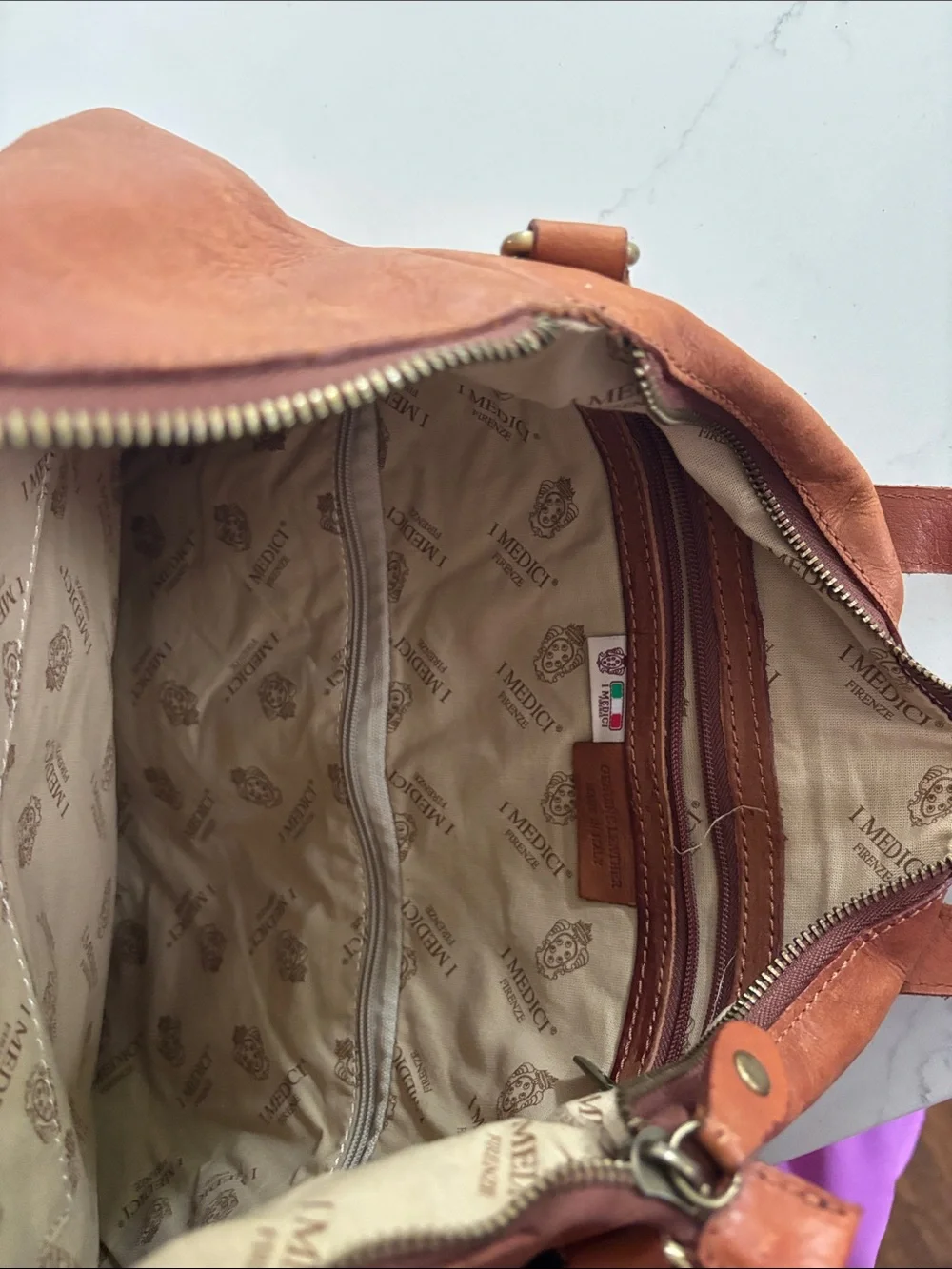 Leather Convertible Tote Backpack - Rust Brown